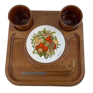 Vintage Goodwood Cheese Board Platter With Ceramic Cups & Knife